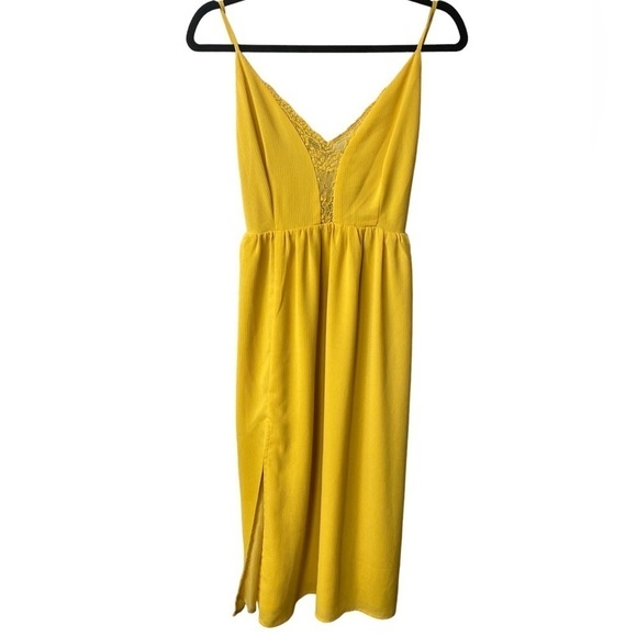Lulus Lace Midi Dress Butter Yellow Slip Backless Coquette Wedding Guest - Picture 5 of 12